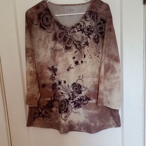 Bon Worth Floral Brown and Cream Tunic